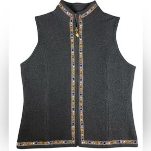 VTG Wool Vest Women's Large Jewel Accents Full Zip Lisa International